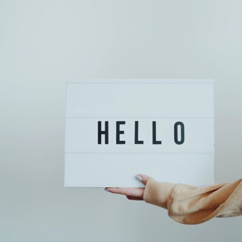 Sign with Hello on it.