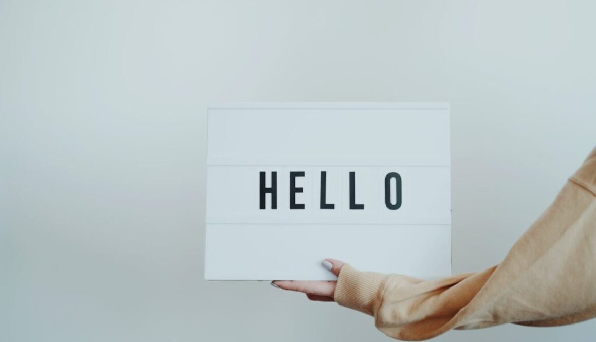 Sign with Hello on it.
